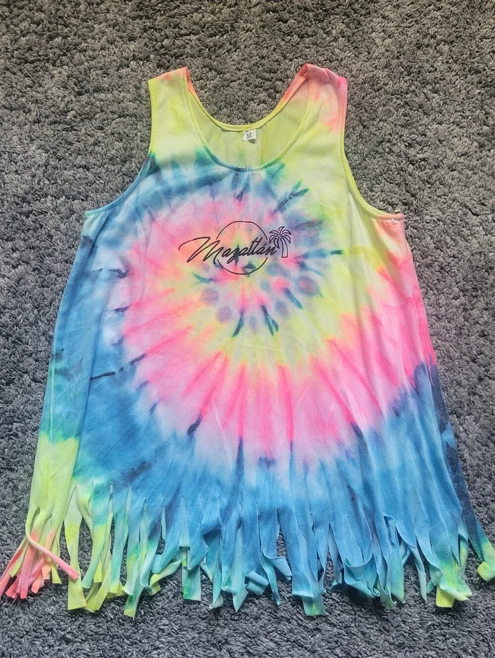 Girls' Neon Tie-Dye Fringe Dress Swimsuit Cover-up Mazatlán Size 4T